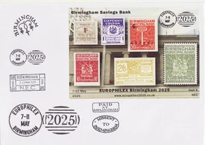 GB Stamps Souvenir Cover Europhilex sheet (12) Birmingham Savings Bank 2025 - Picture 1 of 1