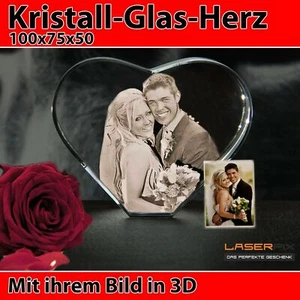 Herz Mittel Foto inkl persönliche Gravur in Glas Geschenk NEU Familie Freundin - Bild 1 von 5
