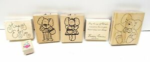 Happy Easter Bunny Rabbits and Sentiments Rubber Stamp Lot of 6