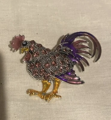 Broche bufanda abrigo chaqueta animal cristal púrpura gallo Foto 1 de 2