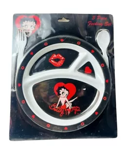 Neu Betty Boop 3 Stück Fütterungsset Herzen & Lippen geteilt Teller Gabel Löffel 2003 - Bild 1 von 6