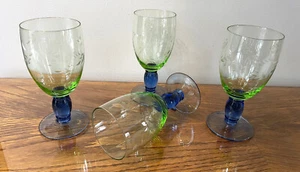 Pfaltzgraff Summer Breeze 17 oz Goblets Blue & Green with Etched Leaf Set of 4 - Picture 1 of 9