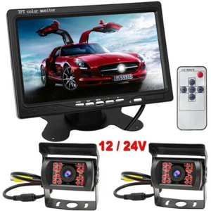 2x IR Reversing CCD Camera + 7" Rear View Monitor for 12V-24V Truck Caravan RVs - Picture 1 of 24