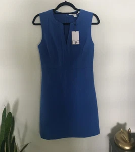 Diane Von FURSTENBERG Fleur Cornflower Blue Sheath Dress With Split V Neck Sz 4 - Picture 1 of 11