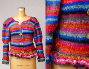 Cárdigan tejido difuso suéter glamuroso a rayas mohair peplum años 70 - Imagen 1 de 6
