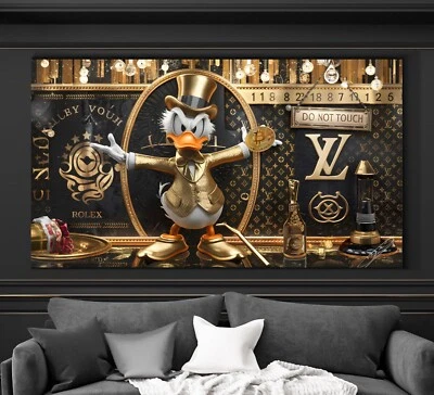 XL LEINWAND BILD ER BIS 180x100x5 DAGOBERT-DUCK MONEY POPART WANDBILD LUXUS LOFT - Bild 1 von 3