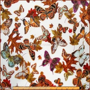 BENARTEX KANVAS STUDIO HERBST SCHMETTERLINGE BLÄTTER GOLD GEÄTZT STOFF 1/2 YD 18X44" - Bild 1 von 2