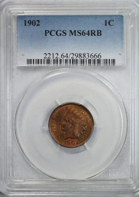 :1902 1C INDIAN PRINCESS CENT NEAR GEM PCGS MS64RB MORE RED RARE R3 HIGH-GRADES - Image 1 of 4