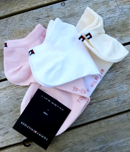 3 Pairs Genuine TOMMY HILFIGER White Pink Cream Low Cut Trainer Socks TH1 - Picture 1 of 7