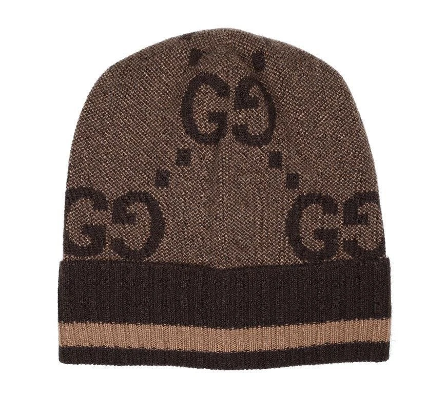 NUEVO GORRO GUCCI LUXURY MARRÓN 100% CACHEMIR GG LOGO M Foto 1 de 3