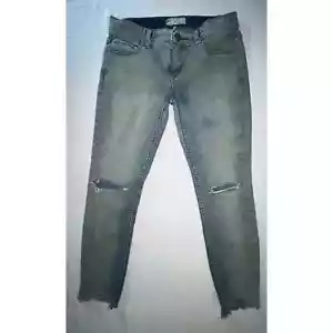 Free People Raw Hem Blown Out Knees Faded Blue Jeans size 27 - Picture 1 of 14