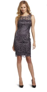 Adrianna Papell Dress Illusion Lace Sheath Navy Black Wedding Guest 6 8 - Picture 1 of 9