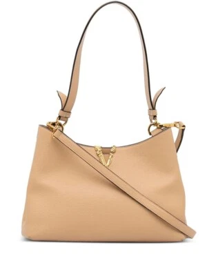 VERSACE Virtus Bolso de Hombro Cuero Placa V Barroco Beige Sólido Auténtico Nuevo con Etiquetas Foto 1 de 4