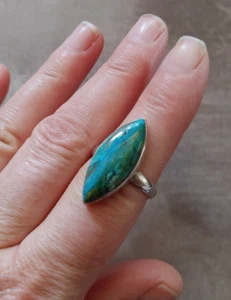 Vintage Ring size 8.75 sterling silver Peruvian blue opal opalina marquise - Picture 1 of 5