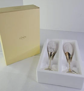 (2) Lenox TOASTING GOBLETS Champagne Flutes - Silver Plate Stem Double Hearts - Picture 1 of 6
