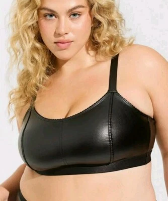 Torrid Edgy Black Faux Leather Wireless Bralette Plus Size 4X, 26 - Image 1 of 4