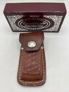 VINTAGE MAXAM FOLDING KNIFE TOP GRAIN LEATHER SHEATH--"SHEATH ONLY" MADE IN USA - Picture 1 of 7