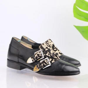 Michael Kors Women's Robin Loafer Size 6.5 Black Leather Double Monk Strap Shoe - Picture 1 of 13