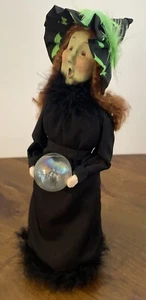 RARE Byers Choice Halloween *SIGNED* Joyce Green Face Witch Crystal Ball Bat Hat - Picture 1 of 9