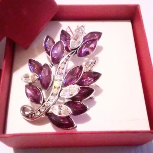 Anne Klein Purple Rhinestone Cluster Leaf Brooch NIB - Picture 1 of 5