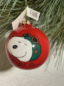 Peanuts Snoopy Round Ball Christmas Bulb Ornament Red by Kurt S Adler Flying Ace - Picture 1 of 7