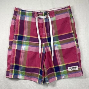 Abercrombie & Fitch Shorts Mens Medium Plaid Pink Multicolor Swim Trunks Summer - Picture 1 of 9