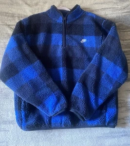 Nike Club Fleece Winterized Half-Zip Pullover blau kariert FZ0896-475 Größe Medium - Bild 1 von 5