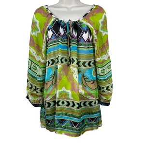 Camicetta Hale Bob Cabana top seta contadina med multicolore resort sulla spiaggia Artsy Boho - Foto 1 di 14