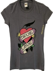 Y2K Ed Hardy Women  Shirt  " TRUE LOVE" S /gray  Graphic Tee - Picture 1 of 11