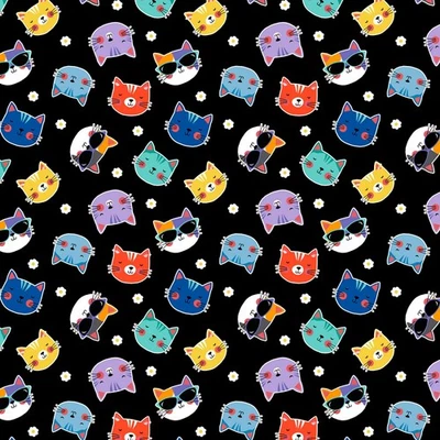 Feline Drive Fabric FE-LINE FRISKY Cat Heads Black - Sold by the Yard - Image 1 of 4