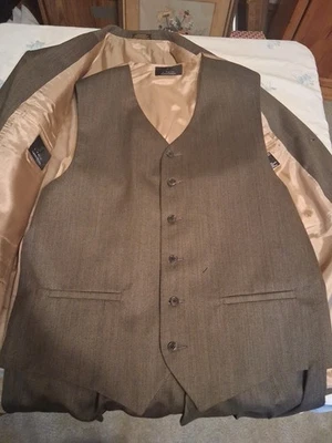 Vintage J. Ferrar Men's 3 Piece Vest  And Overcoat With Pants Brown Size 42 - Image 1 of 4