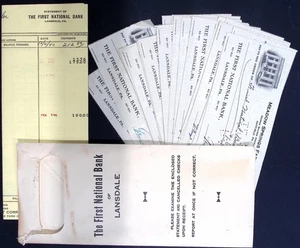 1940 First National Bank Lansdale PA Cancelled Schecks Statement Envelope Vintage - Bild 1 von 6