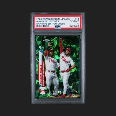 Topps 2020 actualización cromada zafiro - Bryce Harper, Jean Segura U-74 verde/45 🔥  Foto 1 de 2