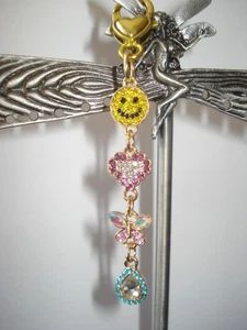 3 3/4" Long Dangle Faux Gem, Smiley Face, Butterfly, Heart Charm Purse Bling - Picture 1 of 4