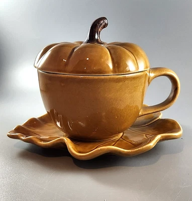 Williams Sonoma Barbara Eigen 3 piezas tazón de sopa con tapa y platillo cosecha calabaza Foto 1 de 4