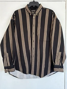 Vintage Alexander Martin L Black Tan Stripe Button Down Shirt Long Sleeve Cotton - Picture 1 of 7