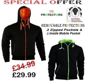 SCHWARZ & ORANGE/HIVIZ FLEECE KAPUZENPULLOVER ABNEHMBARE RÜSTUNG MOTORRAD MOTORRADJACKE - Bild 1 von 5