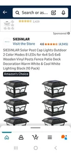 Solar Post Cap Lights Outdoor 2 Color Modes 8 LEDs for 4x4 5x5 6x6 Posts Fence - Picture 1 of 12