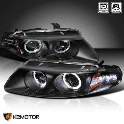 Black Fits 1997-2000 Dodge Avenger LED Halo Projector Headlights Lamps L+R 97-00 - Image 1 of 4