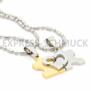 Edelstahl 2 Ketten mit Puzzle Herz Anhänger Partnerketten Liebe Herz Halskette - Bild 1 von 2