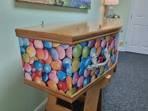 Sweet Treat Coffin - Oak Effect Lid & Trim (Various Adult Sizes Available) - Picture 1 of 5