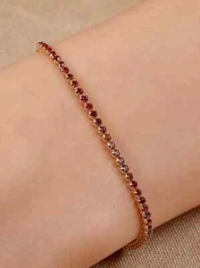 4Ct Round Lab Created Pink Ruby Women's Tennis Bracelet 14K Yel Gold Plated 7.5" - Picture 1 of 5