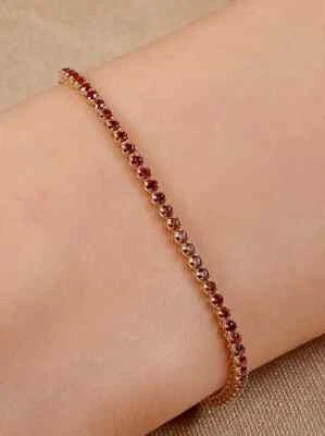 4Ct Round Lab Created Pink Ruby Women's Tennis Bracelet 14K Yel Gold Plated 7.5" - Image 1 of 4