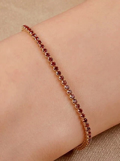 4Ct Round Lab Created Pink Ruby Women's Tennis Bracelet 14K Yel Gold Plated 7.5" - Image 1 of 4
