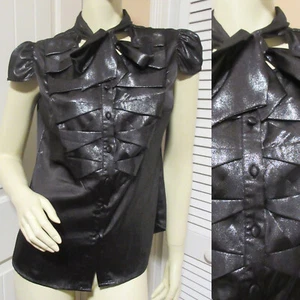 BCBG MaxAzria BCBGMaxAzria Black Metallic Silver Top M Y2K Futuristic Whimsigoth - Picture 1 of 12