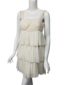 ALICE + OLIVIA Ivory Ruched Silk Chiffon Embroidered Eyelet Tier Dress sz S - Picture 1 of 5