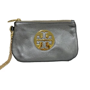 Tory Burch Gris Plateado Cuero Metálico Muñequera Cartera Bolsa Cadena Desmontable - Imagen 1 de 8