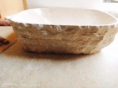 Marble sink - marble sink stack - beige sink on stone countertop - Image 1 of 4