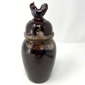 Shaker sale vintage giapponese in ceramica marrone con gallo di pollo sulla parte superiore 6,5" - Foto 1 di 7