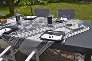 Tablecloth Provence 130x150 CM Black White France Easy-Care Non-Iron - Picture 1 of 6